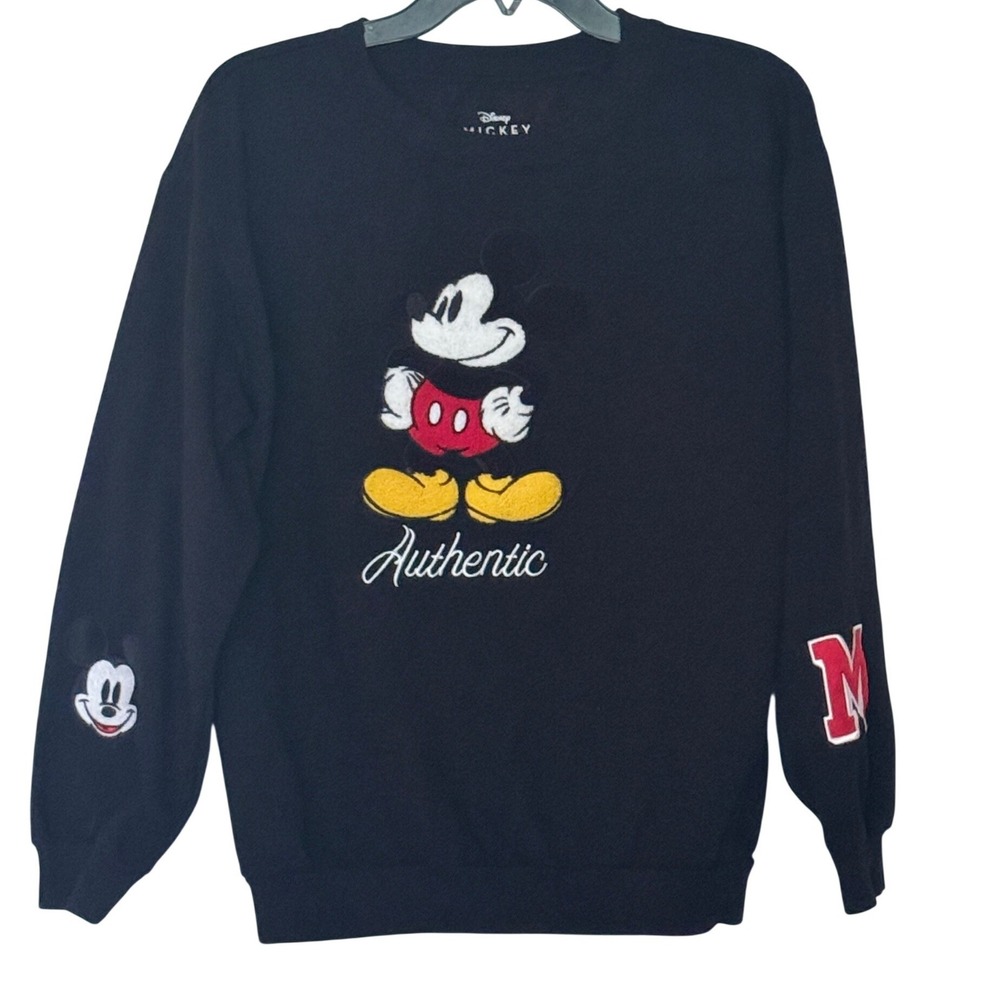 Disney Mickey Mouse Sweatshirt Black Embroidered Graphic Pullover Unisex Large